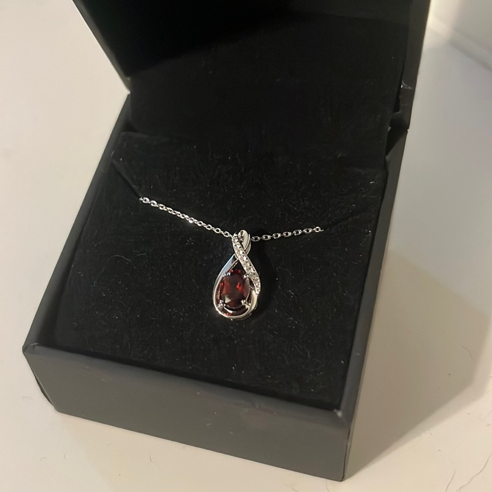 NWT Kay sterling silver, ruby, diamond chip necklace